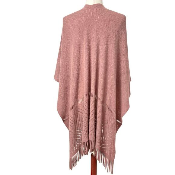 Do Everything in Love Pink Fringe Knit Poncho Shawl Boho Open Front One Size - Picture 3 of 8